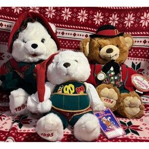 NEW Vintage Kmart CHRISTMAS BEAR Family Teddy Plush Velvet Stuffed 1993, 94, 95